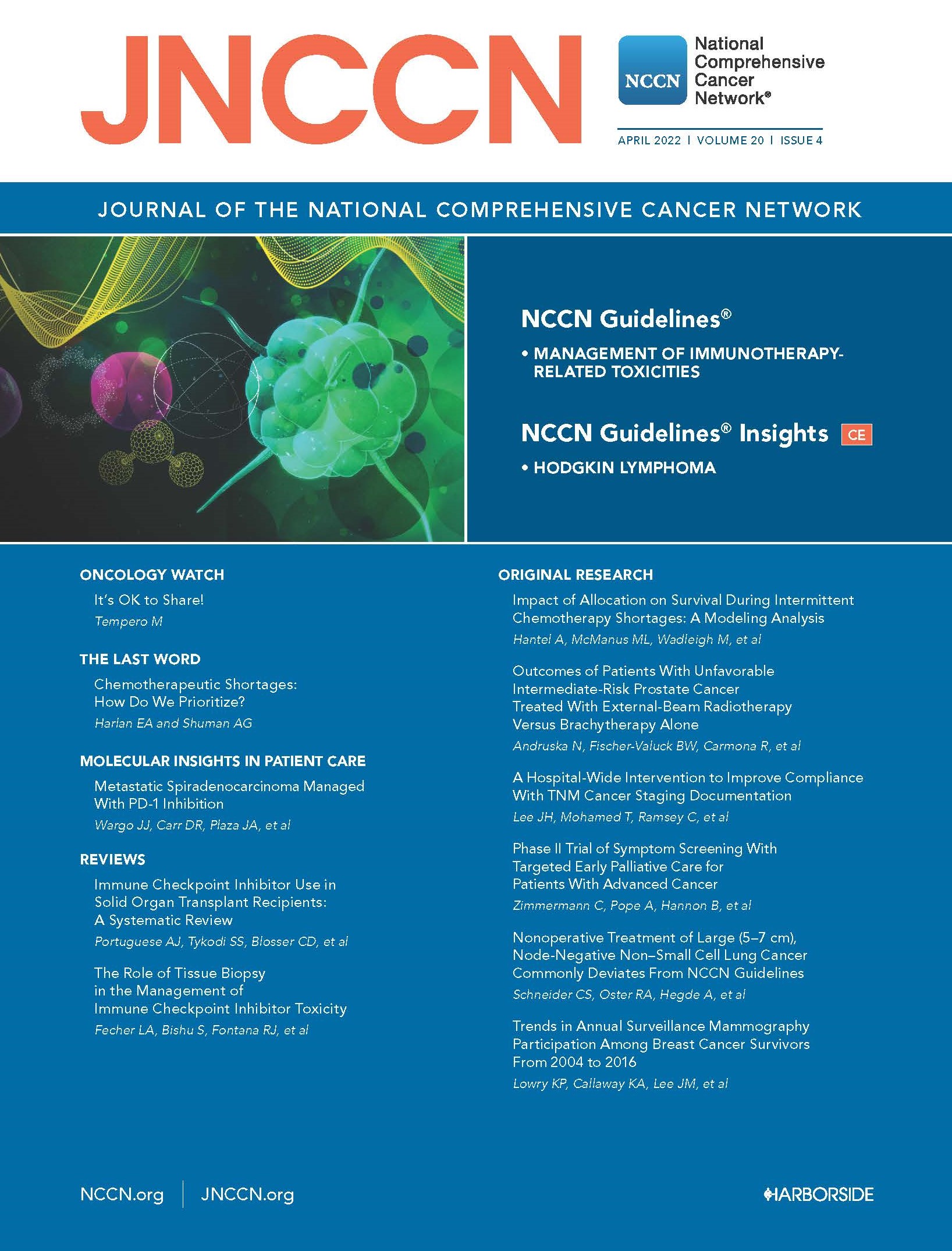 Cover, JNCCN April 2022